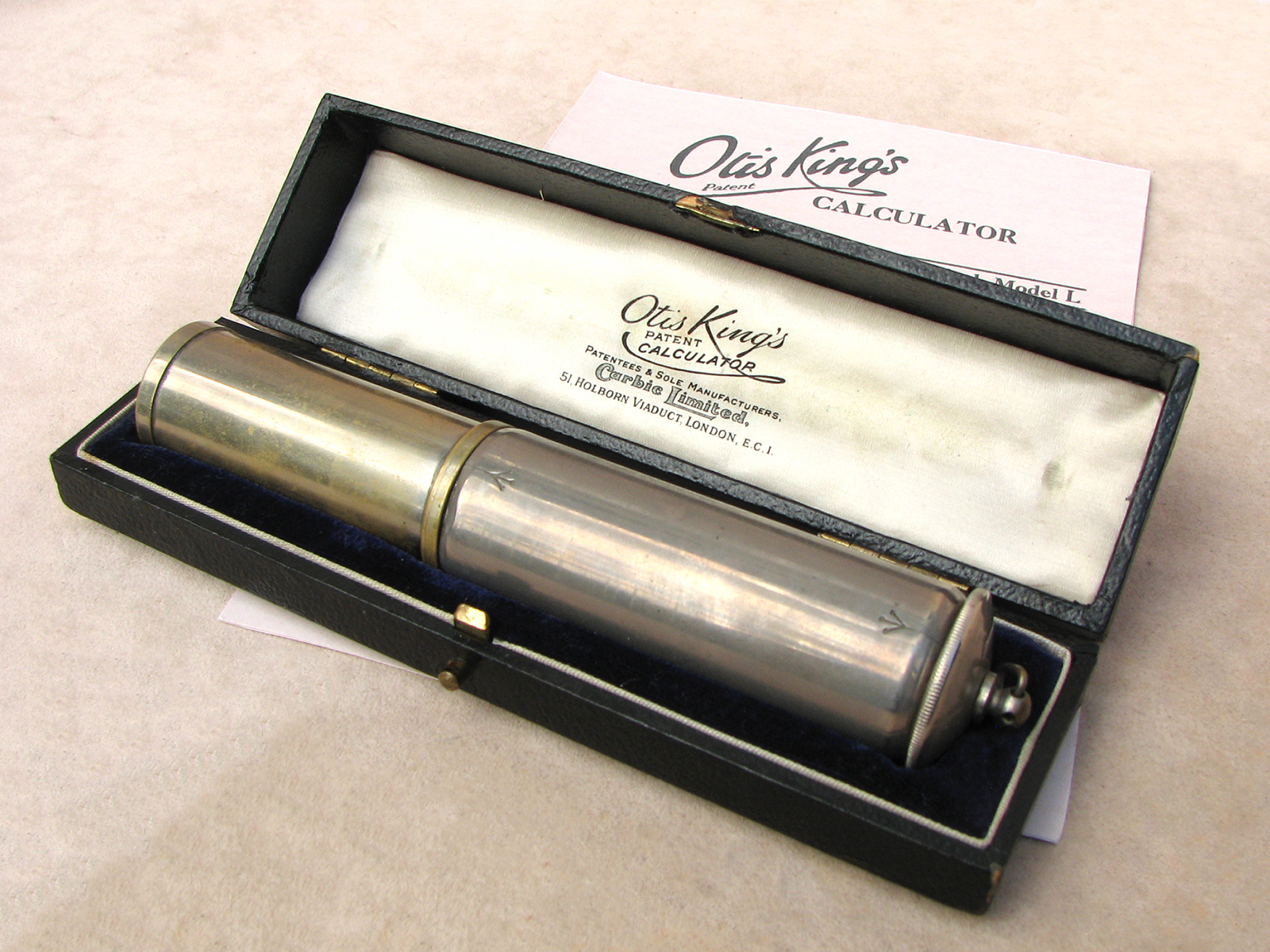 Rare 1920's Otis King Model L Type A calculator with 416/417 scales in presentation case